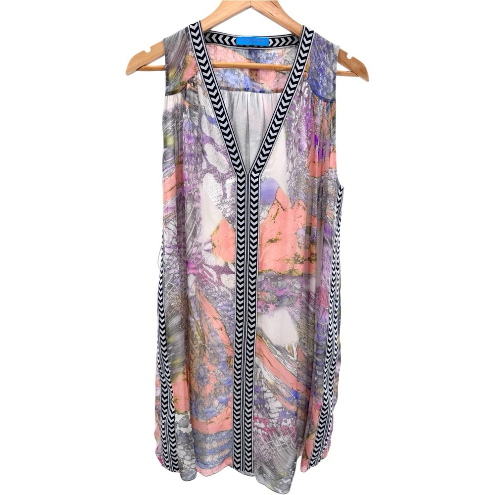 Matthew Williamson Escape Silk Boho Sleeveless V-Neck Mini Dress Sz 10 Colorful